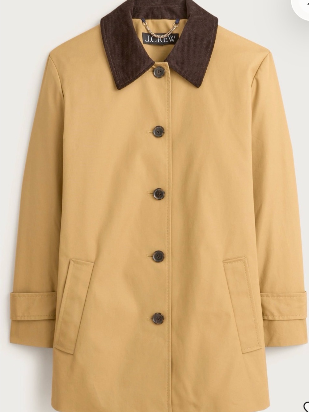 J. Crew Tan Trench Coat with Dark Brown Corduroy Collar